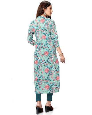 Light-blue printed cotton ethnic-kurtis 3
