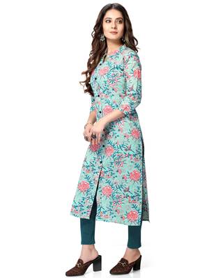 Light-blue printed cotton ethnic-kurtis 5