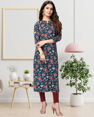 Navy-blue printed cotton ethnic-kurtis 1
