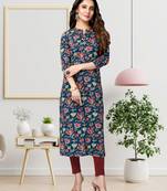 Navy-blue printed cotton ethnic-kurtis