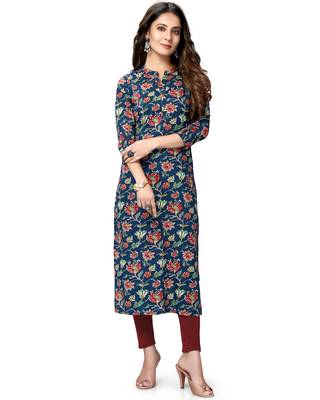Navy-blue printed cotton ethnic-kurtis 2