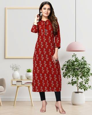 Maroon printed cotton ethnic-kurtis 1