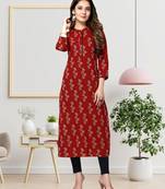 Maroon printed cotton ethnic-kurtis