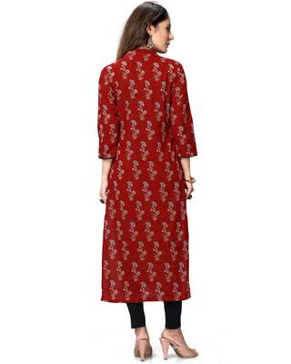 Maroon printed cotton ethnic-kurtis 3