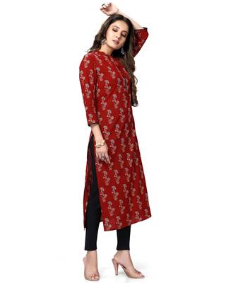 Maroon printed cotton ethnic-kurtis 4