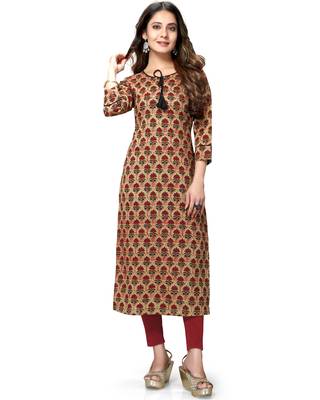 Beige printed cotton ethnic-kurtis 2
