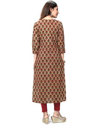 Beige printed cotton ethnic-kurtis 3