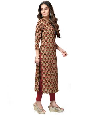 Beige printed cotton ethnic-kurtis 4
