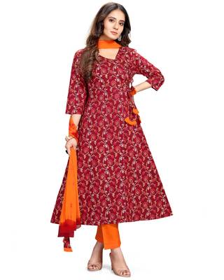 Maroon printed cotton ethnic-kurtis 2
