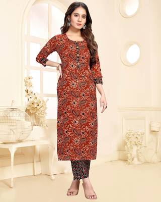 Maroon printed cotton ethnic-kurtis 1