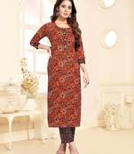 Maroon printed cotton ethnic-kurtis