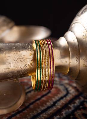 Beautiful Cz Ad Studded Gold Plated Traditional Red Green White American Diamond Bangles Set For Women 3