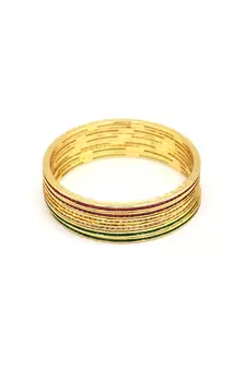 Beautiful Cz Ad Studded Gold Plated Traditional Red Green White American Diamond Bangles Set For Women