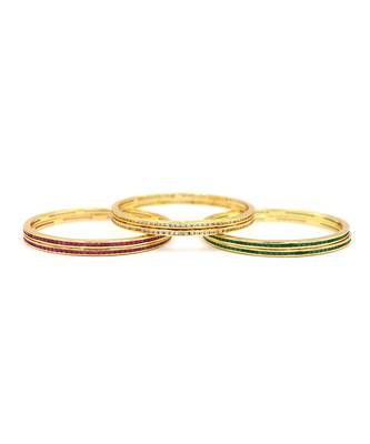 Beautiful Cz Ad Studded Gold Plated Traditional Red Green White American Diamond Bangles Set For Women 5