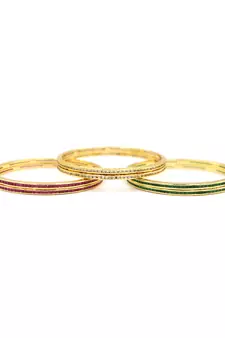 Beautiful Cz Ad Studded Gold Plated Traditional Red Green White American Diamond Bangles Set For Women
