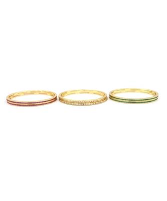 Beautiful Cz Ad Studded Gold Plated Traditional Red Green White American Diamond Bangles Set For Women 6
