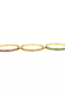 Beautiful Cz Ad Studded Gold Plated Traditional Red Green White American Diamond Bangles Set For Women