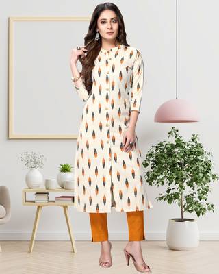 Off-white printed cotton ethnic-kurtis 1