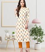 Off-white printed cotton ethnic-kurtis