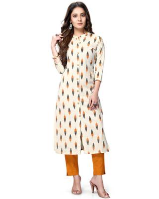 Off-white printed cotton ethnic-kurtis 2