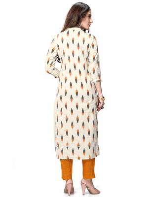 Off-white printed cotton ethnic-kurtis 3