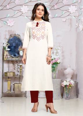 Off-white
 printed cotton ethnic-kurtis 1