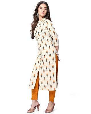 Off-white printed cotton ethnic-kurtis 4