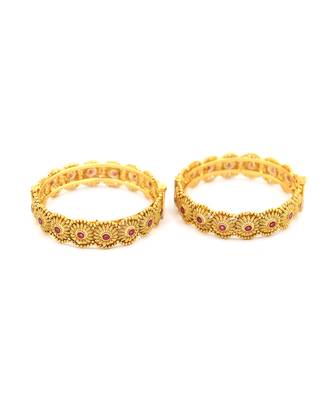 Gold Plated Ruby Stone Studded Designer Bangle Set Of 2 6