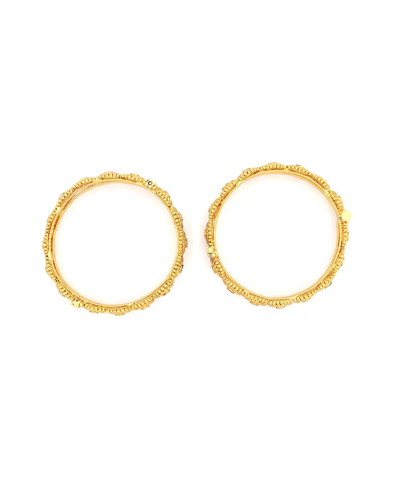 Gold Plated Ruby Stone Studded Designer Bangle Set Of 2