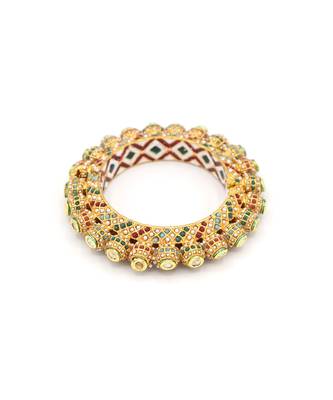 Multicolor Gold Plated Brass Handmade Jadau Kundan Meenatraditional Bangle For Women And Girls 3