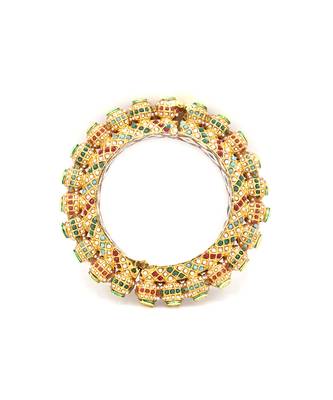 Multicolor Gold Plated Brass Handmade Jadau Kundan Meenatraditional Bangle For Women And Girls 4