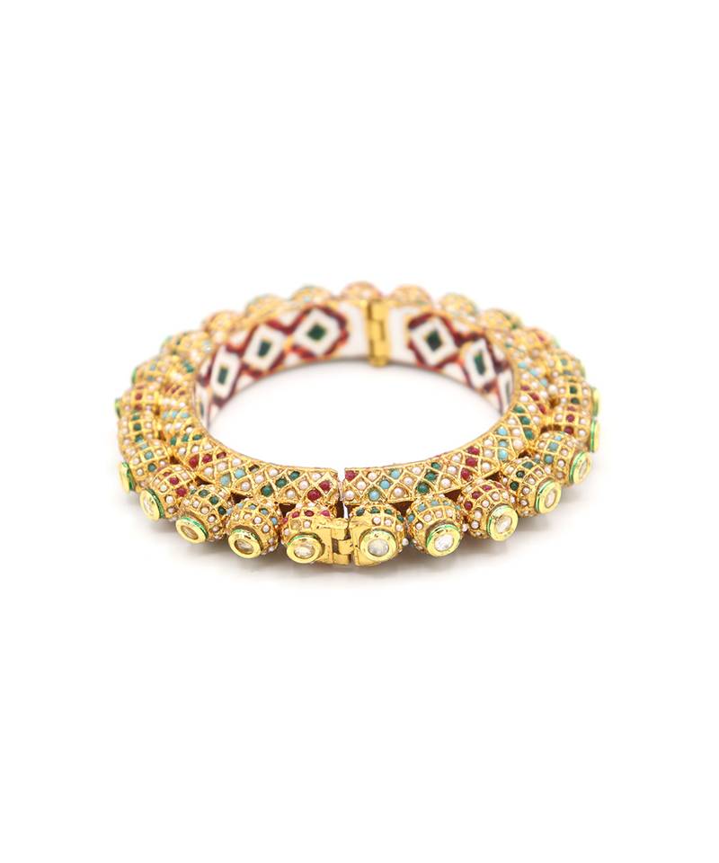 Multicolor Gold Plated Brass Handmade Jadau Kundan Meenatraditional Bangle For Women And Girls