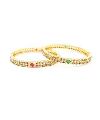 Gold Plated  With Stone Studded Bangles Set of 2 For Women's 3
