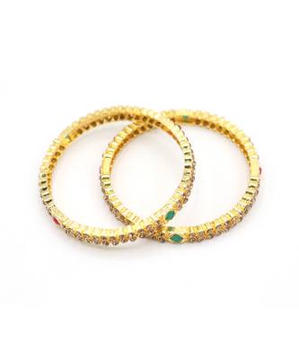 Gold Plated  With Stone Studded Bangles Set of 2 For Women's 7