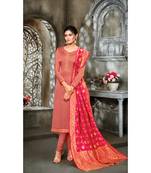 Coral & Pink Satin Georgette Embroidered Dress Material