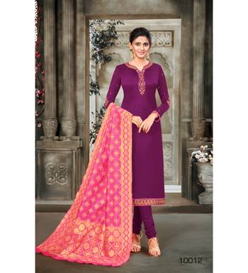 Magenta & Pink Satin Georgette Embroidered Dress Material 1