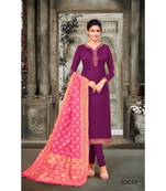 Magenta & Pink Satin Georgette Embroidered Dress Material