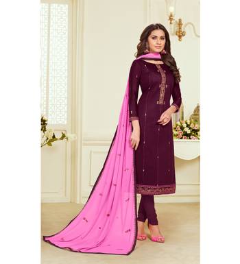 Magenta & Pink Jam Silk Embroidered Dress Material 1