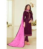 Magenta & Pink Jam Silk Embroidered Dress Material