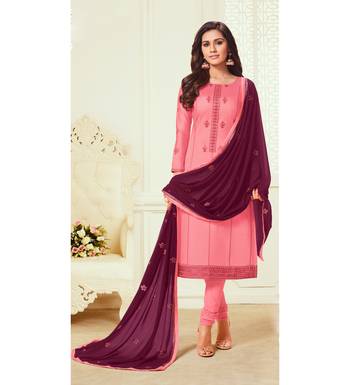 Pink & Magenta Jam Silk Embroidered Dress Material 1