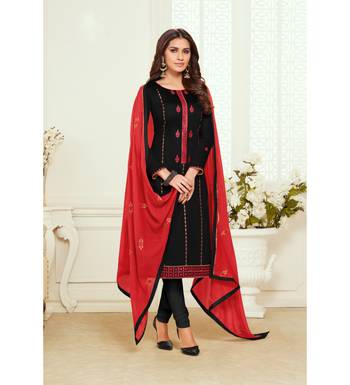 Black & Red Jam Silk Embroidered Dress Material 1