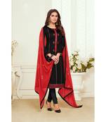 Black & Red Jam Silk Embroidered Dress Material