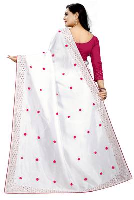 Paper Silk heavy hotfix permanent machine diamond work with pom pom pasting work in saree with Blouse 3