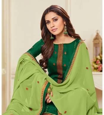 Green & Parrot Green Jam Silk Embroidered Dress Material 2