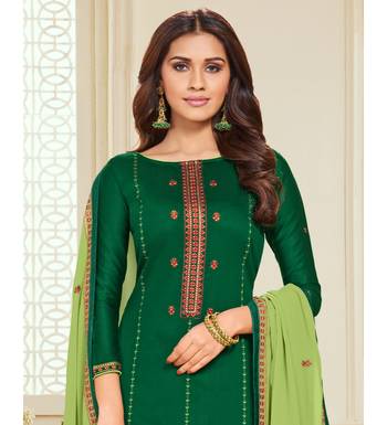 Green & Parrot Green Jam Silk Embroidered Dress Material 3