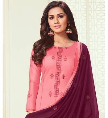 Pink & Magenta Jam Silk Embroidered Dress Material 3