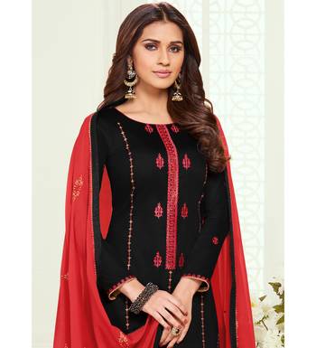 Black & Red Jam Silk Embroidered Dress Material 3