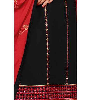 Black & Red Jam Silk Embroidered Dress Material 4
