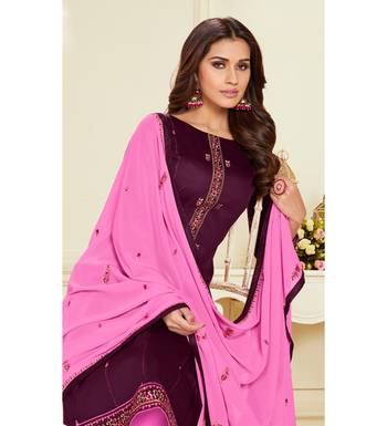 Magenta & Pink Jam Silk Embroidered Dress Material 2