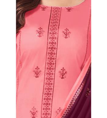 Pink & Magenta Jam Silk Embroidered Dress Material 6